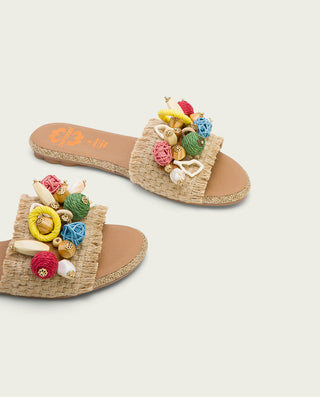 SANDALIA PLANA PIEL YUTE MULTICOLOR ANNA